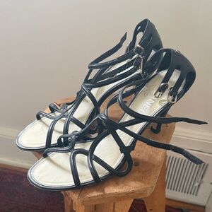 CHANEL Black Strappy High-Heel Sandals